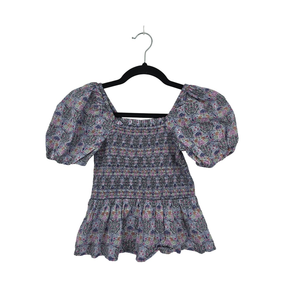 J.Crew Liberty Fabric Smocked Puff Sleeve Top XS Floral Peplum Cottagecore Boho